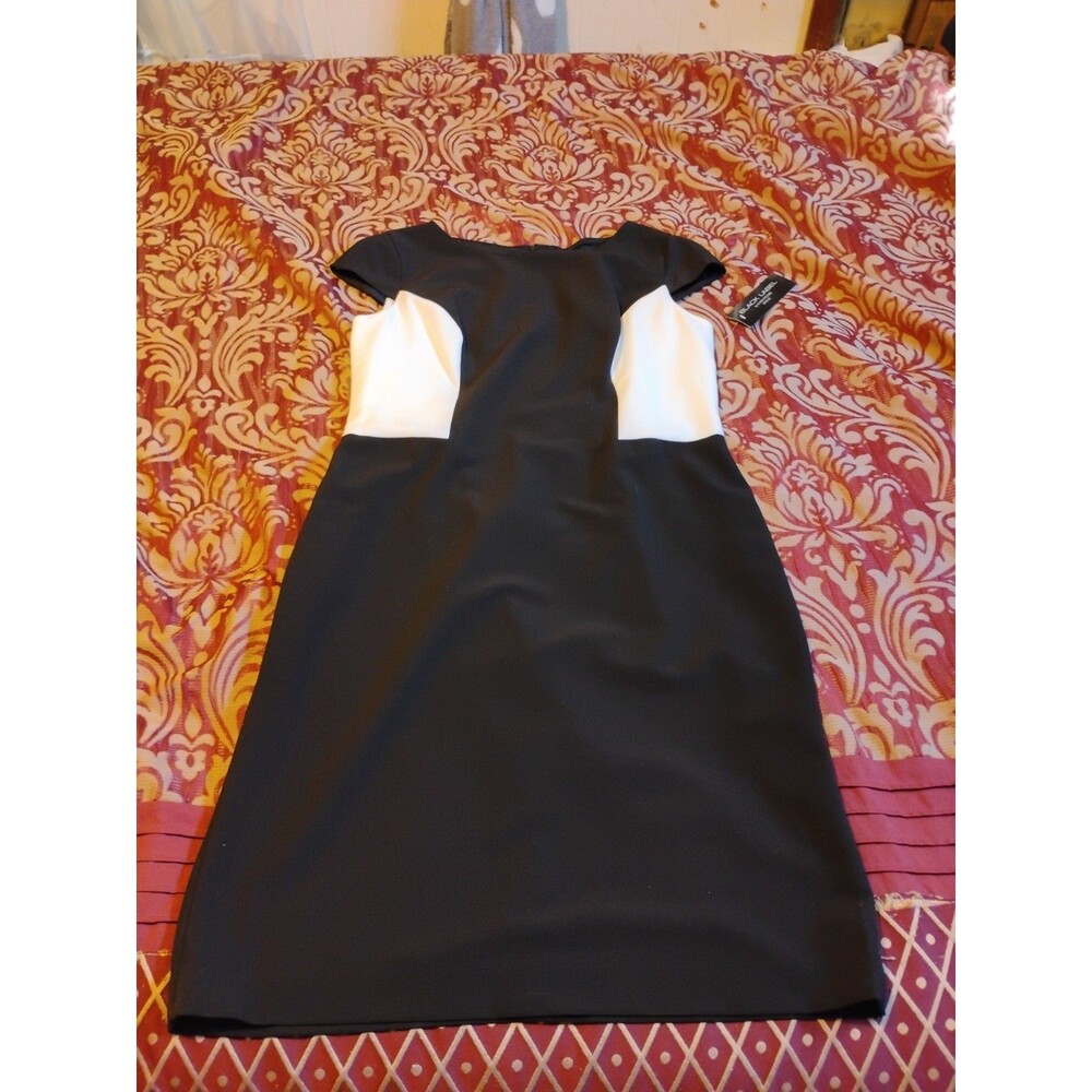 Black Label by Evan Picone Black/Ivory Size 12 Womens Sleeveless Dress